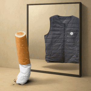 Mégot de cigarette qui est recyclé en doudoune