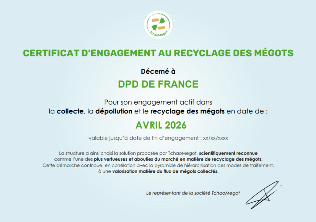 certificat recyclage tchao megot